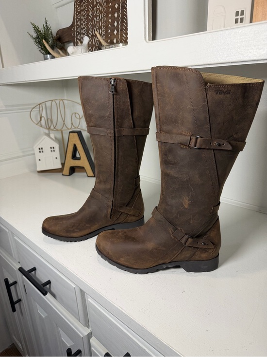 Teva Shoes - Teva De La Vina Women's 7.5 Waterproof Brown Leather Tall Riding Boots Moto